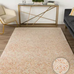 kaleen india Orange & off White Abstract Wool 9 x 12 Feet Hand Tufted Carpet image 1