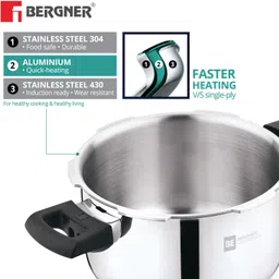 BE Bergner Essentials Tripro Triply Stainless Steel Outer Lid 3 L Induction Bottom Pressure Cooker image 5