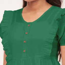 Moomaya Round-Neck Pure Cotton Ruffles & Flounces Top With Trouser image 3