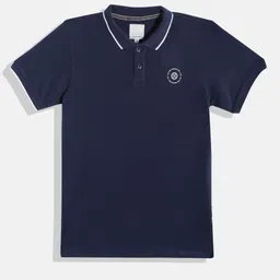 UTH by Roadster Boys Navy Blue Solid Pure Cotton Polo T-Shirt image 4