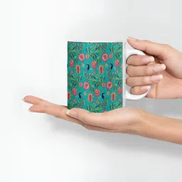 macmerise Green & Pink Floral Printed Ceramic Glossy Cups Set of Cups and Mugs image 2