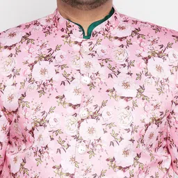 VASTRAMAY Men Green Floral Kurta with Churidar image 4