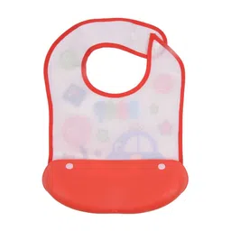 Yellow Bee Kids Red & Off-White Printed Bib With Crumb Collector image 3