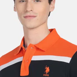 U.S. Polo Assn. Men Striped Polo Collar Slim Fit Pure Cotton T-shirt image 2