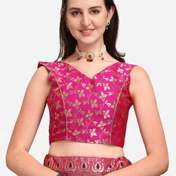 PURVAJA Pink & Navy Blue Ready to Wear Lehenga & Unstitched Blouse With Dupatta image 2