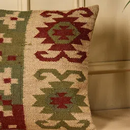 SANSKRUTIHOMES Brown & Green Jute Cotton Square Cushion Covers image 4