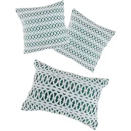 Aura Green & White 3 Pieces Geometric Square Cushion Covers image 3