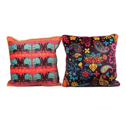 STITCHNEST Blue & Violet 5-Pieces Floral Velvet Square Cushion Covers image 2