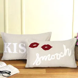 eyda Valentine Beige & White 2 Pieces Embroidered Rectangle Cushion Covers image 4