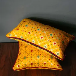 RoyalDeco Yellow Ethnic Motifs Brocade Square Cushion Covers image 4