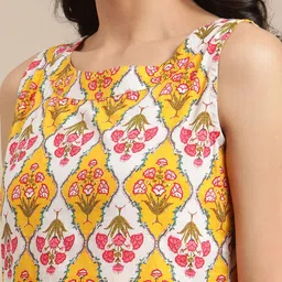 Varanga Women Mustard Yellow Floral Printed Empire Pure Cotton Kurti with Sharara & With Dupatta image 4