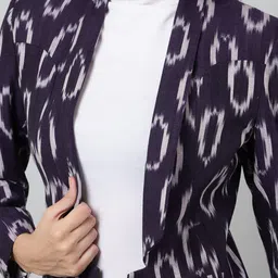 INDOPHILIA Ikat Woven-Design Single-Breasted Open-Front Longline Blazer image 3