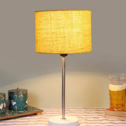 Devansh Yellow Textured Wooden Contemporary Cylindrical Shaped Table Lamp image 3