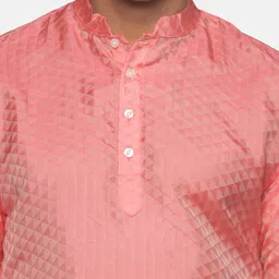 Sethukrishna Men Peach Self Design Art Silk Kurta image 2