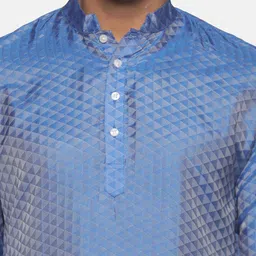 Sethukrishna Men Blue Printed Thread Work Handloom Kurta image 2