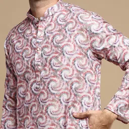 Anouk Rust Ethnic Motifs Printed Cotton Mandarin Collar Mirror Work Straight Kurta image 4