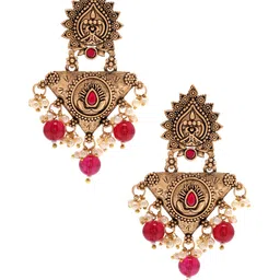 Priyaasi Gold-Plated Faux Ruby Studded Beads Beaded Contemporary Drop Earrings image 3