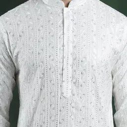 SOJANYA LUXE Woven Design embroidery Mandarin Collar Thread Work Cotton Silk Kurta image 4