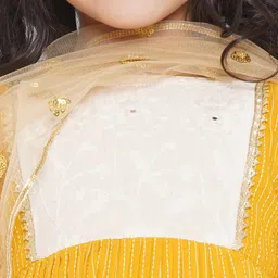 Little Bansi Girls Regular Thread Work Pure Cotton Kurta With Sharara & Dupatta image 5