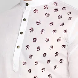 DEVOILER Men White Floral Embroidered Angrakha Kurta with Dhoti Pants image 2