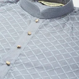 RAJUBHAI HARGOVINDAS Men Blue Embroidered Chikankari Pure Cotton Kurta with Pyjamas image 2