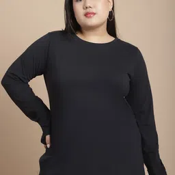 Rigo Plus Size Round Neck Thumb Hole Cotton Top image 2