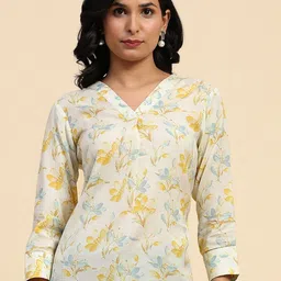 BAESD Floral Printed V Neck Regular Cotton Top image 2