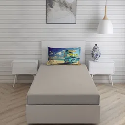 Boutique Living India Globe Trotter Grey 200 TC Cotton Single Bedsheet & 1 Pillow Cover image 3