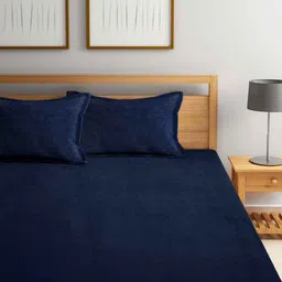 FABINALIV Navy Blue Woollen 300 TC King Bedsheet With 2 Pillow Covers image 4