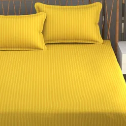 Aura Stripe Yellow Striped 180 TC Double Bedsheet with 2 Pillow Covers image 5