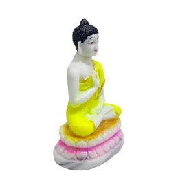 GLOOKS White & Yellow Marble Buddha Idol Showpiece image 5