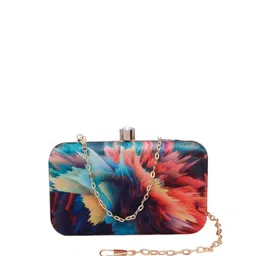 Swisni Women Teal & Red Printed Fabric Box Clutch image 2