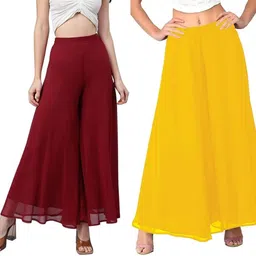 affleon Pack of 2 Women Flared Maroon Georgette Trousers-picture-33