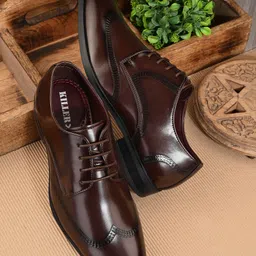 killer Men Brown Solid Formal Classic Lace Up Leatherette Derby Shoes Lace Up For Men-picture-13