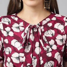 Latin Quarters Floral Print Tie-Up Neck Top image 5
