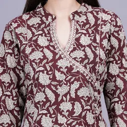 KALINI Women Floral Printed Regular Mirror Work Pure Cotton Kurta with Trousers & With Dupatta image 2