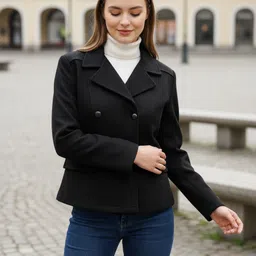 excent Wollen Solid Coat For Women image 3