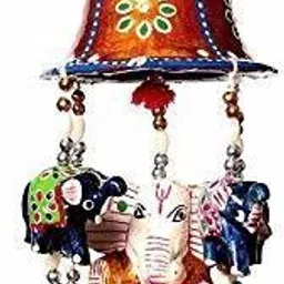 Beautiful Handmade Yellow Bell with Ganesh & Elephant Decorative Showpiece - 32 cm-image-84