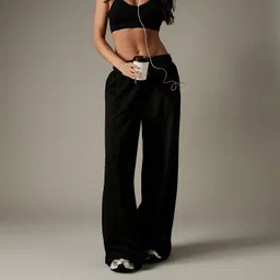 dockstreet Women Solid, Striped Black Track Pants image 2