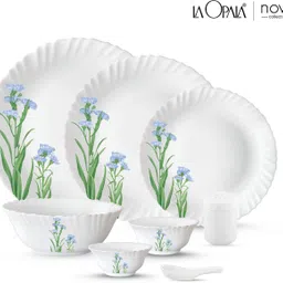 laopala Pack of 35 Opalware Super White and Light, 100% Hygienic break resistance Blue Flower Dinner Set image 2