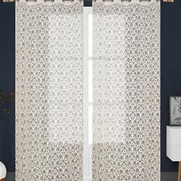 RIDHAAN Cream-Coloured 2 Pcs Floral Sheer Door Curtains-picture-18