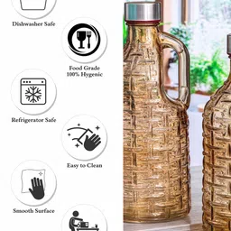 Roxx Yellow 2 Pieces Textured Single Wall Vacuum Water Bottles 1 L Each image 3