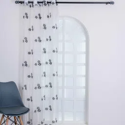 parda online Black Polyster Floral 5ft Sheer Eyelet Window/Door (1 Pc) image 1