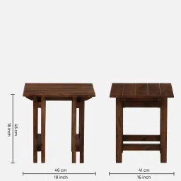 woodsworth from pepperfry Lethbridge Mango Wood 4 Seater Dining Set With 2 Stools & Bench In Scratch Resistant Rustic Teak Finish image 4