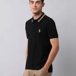 u.s. polo assn. denim co. Men Solid Polo Neck Pure Cotton Black T-Shirt image 4