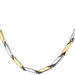 thrillz Two Tone Golden Silver Mens Chain Jewellery for boys Rice Design 22 Inches Stainless Steel Chain image 2