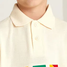 Cherry Crumble Boys Cream-Coloured Typography Polo Collar Applique T-shirt image 5