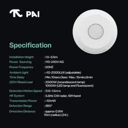 Pai Microwave/Radar Motion Sensor Light Switch Occupancy Body Motion Detector Smart Switch image 2