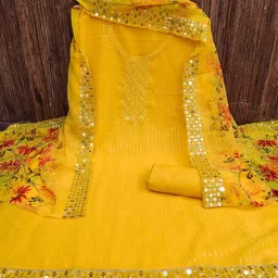 Unstitched Cotton Blend Kurta & Churidar Material Self Design-image-7