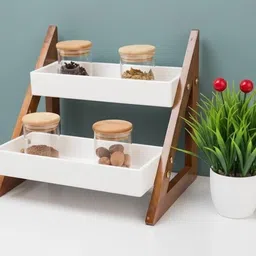 amsal Containers Kitchen Rack Wooden 2 tier Multi-purpose Foldab Kitchen Rack Wood-picture-10